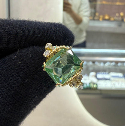 18k Gold Green Tourmaline Accent Ring – Unique One of a Kind