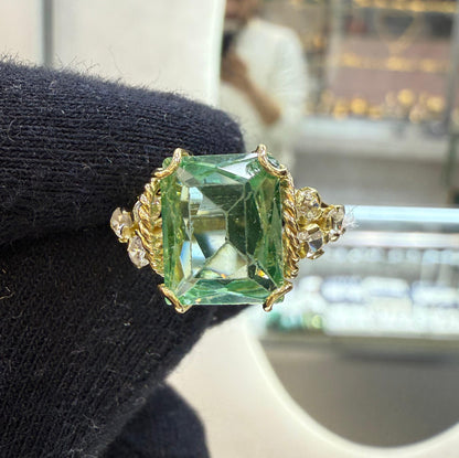 18k Gold Green Tourmaline Accent Ring – Unique One of a Kind
